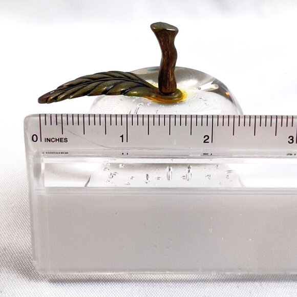 Clear Glass Apple Vintage Paperweight Bullicante Bubbles & Brass Stem 2.25x2.50 - Picture 9 of 9